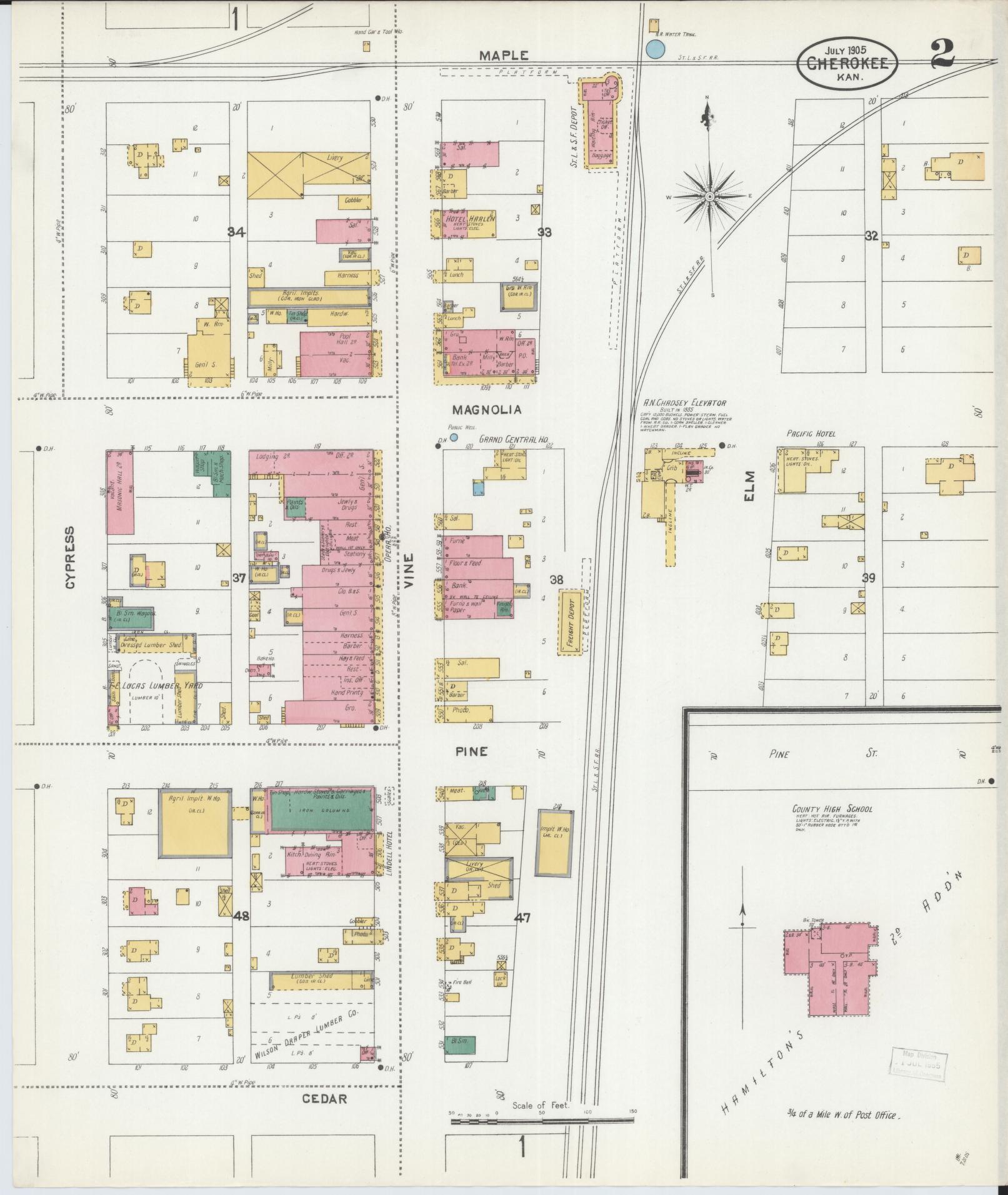 Sanborn Fire Insurance Map from Cherokee, Crawford County, Kansas (1905), Sheet #0002 - Complete Map Set gallery image, historic Sanborn map, vintage wall art, Kansas Kansas