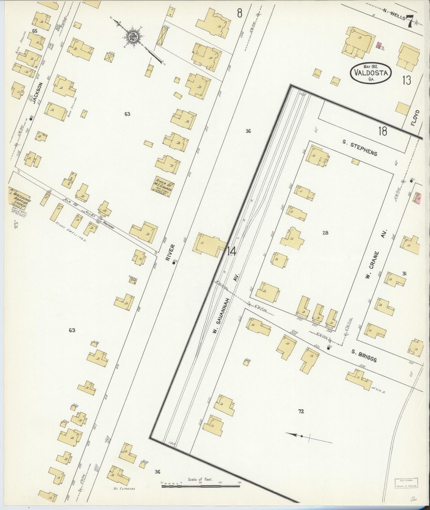 Sanborn Fire Insurance Map from Valdosta, Lowndes County, Georgia (1912), Sheet #0007 - Complete Map Set gallery image, historic Sanborn map, vintage wall art, Georgia Georgia