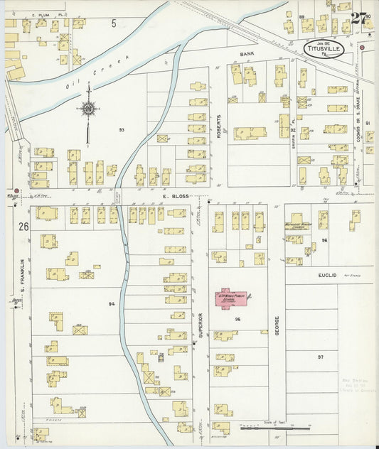 Sanborn Fire Insurance Map from Titusville, Crawford County, Pennsylvania (1912), Sheet #0027 - Historic Sanborn Fire Insurance Map Print, vintage old map wall art, antique decor, genealogy gift, Pennsylvania Pennsylvania map