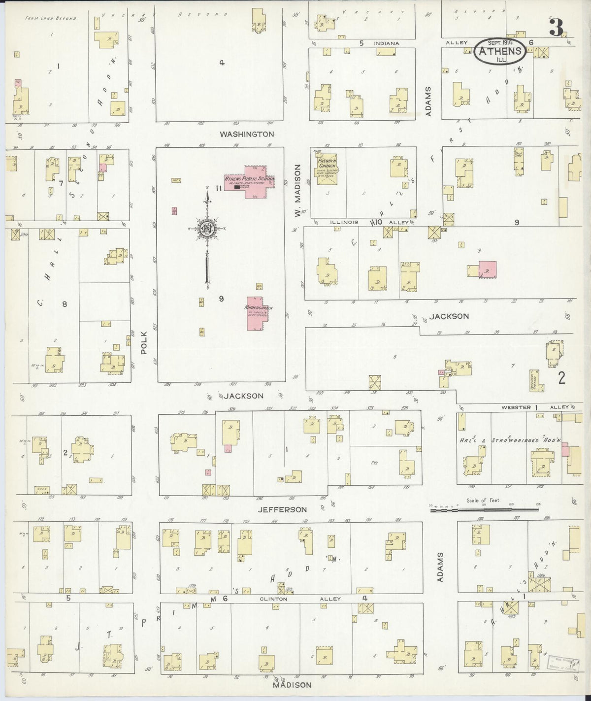 Sanborn Fire Insurance Map from Athens, Menard County, Illinois (1914), Sheet #0003 - Complete Map Set gallery image, historic Sanborn map, vintage wall art, Illinois Illinois
