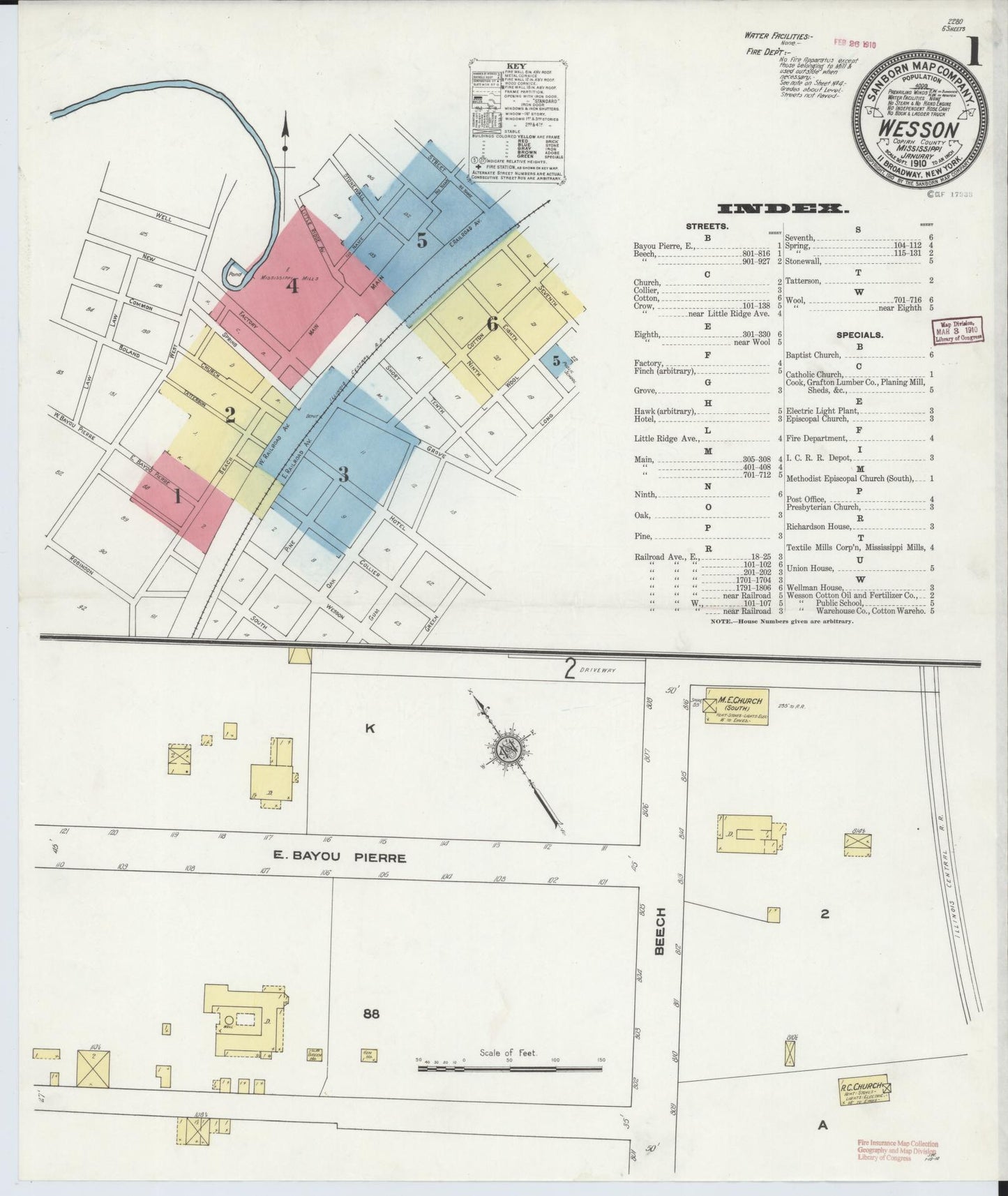 Sanborn Fire Insurance Map from Wesson, Copiah County, Mississippi (1910), Sheet #0001 - Complete Map Set gallery image, historic Sanborn map, vintage wall art, Mississippi Mississippi