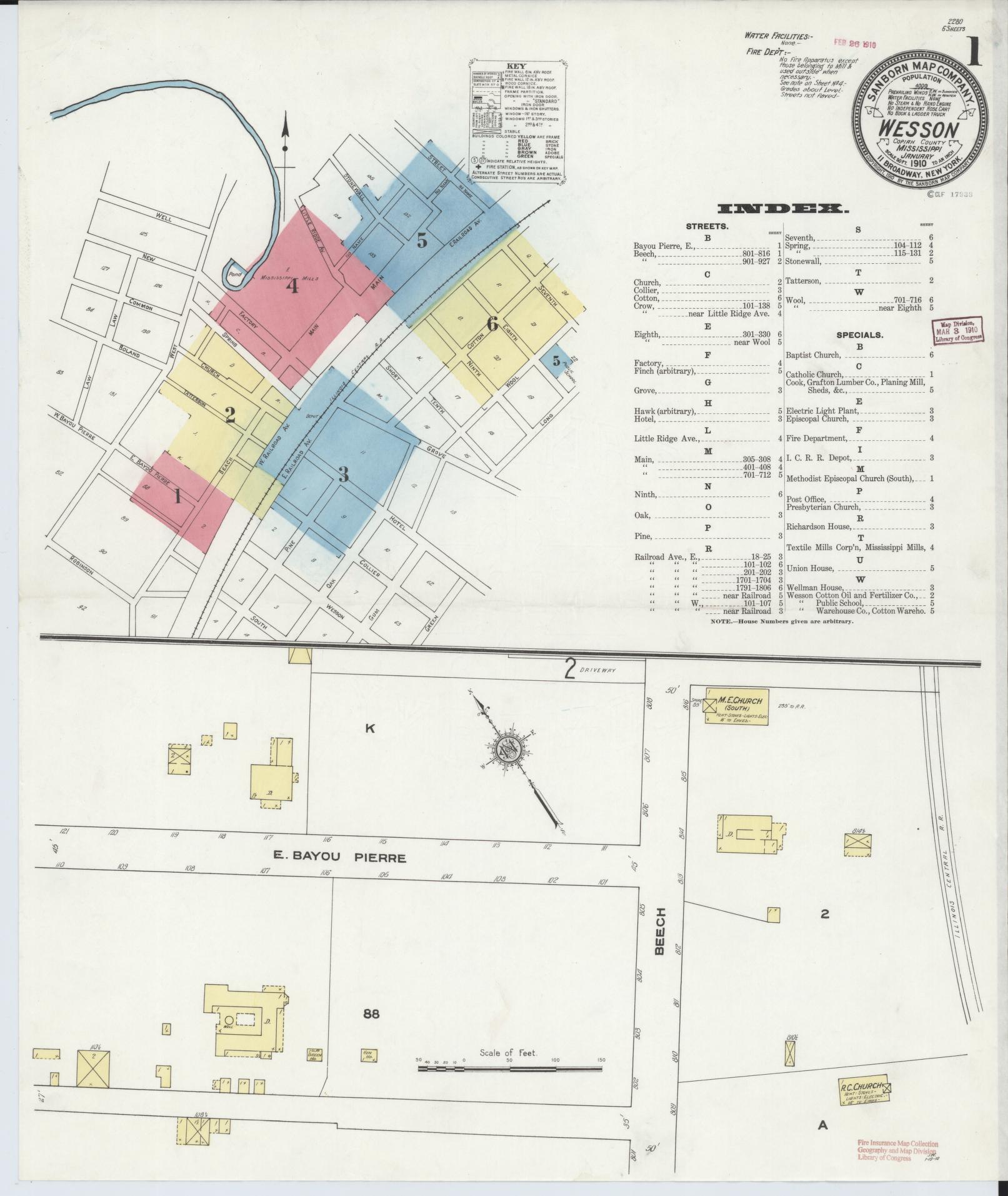 Sanborn Fire Insurance Map from Wesson, Copiah County, Mississippi (1910), Sheet #0001 - Complete Map Set gallery image, historic Sanborn map, vintage wall art, Mississippi Mississippi