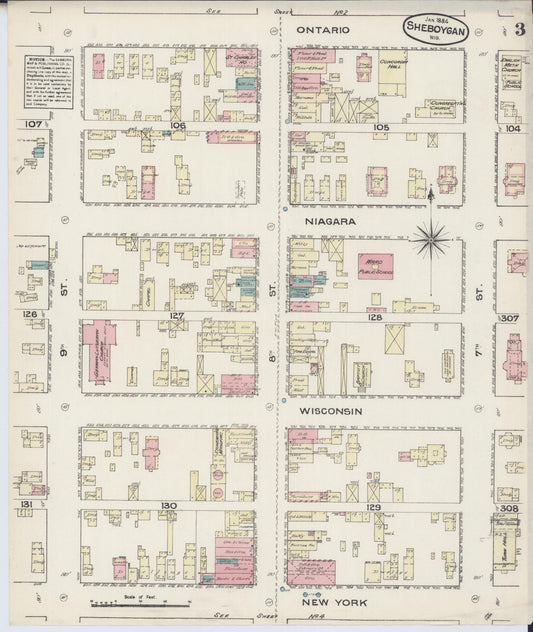 Sanborn Fire Insurance Map from Sheboygan, Sheboygan County, Wisconsin (1884), Sheet #0003 - Historic Sanborn Fire Insurance Map Print, vintage old map wall art, antique decor, genealogy gift, Wisconsin Wisconsin map