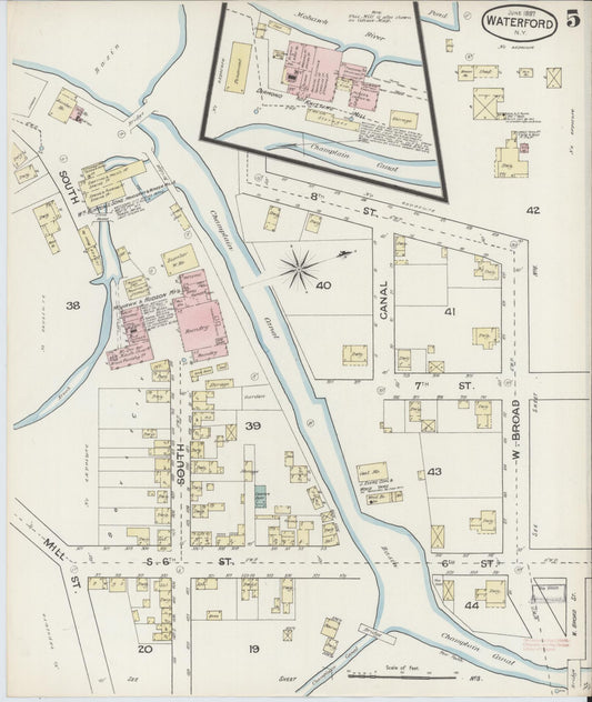 Sanborn Fire Insurance Map from Waterford, Saratoga County, New York (1887), Sheet #0005 - Historic Sanborn Fire Insurance Map Print, vintage old map wall art, antique decor, genealogy gift, New York New York map