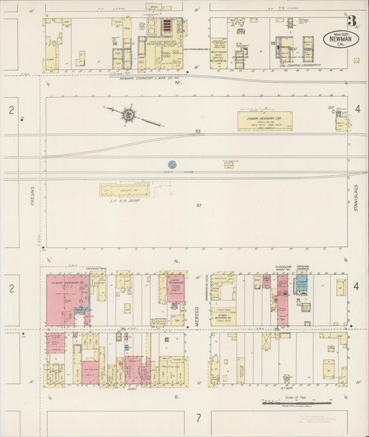 Sanborn Fire Insurance Map from Newman, Stanislaus County, California (1920), Sheet #0003 - Historic Sanborn Fire Insurance Map Print, vintage old map wall art, antique decor, genealogy gift, California California map