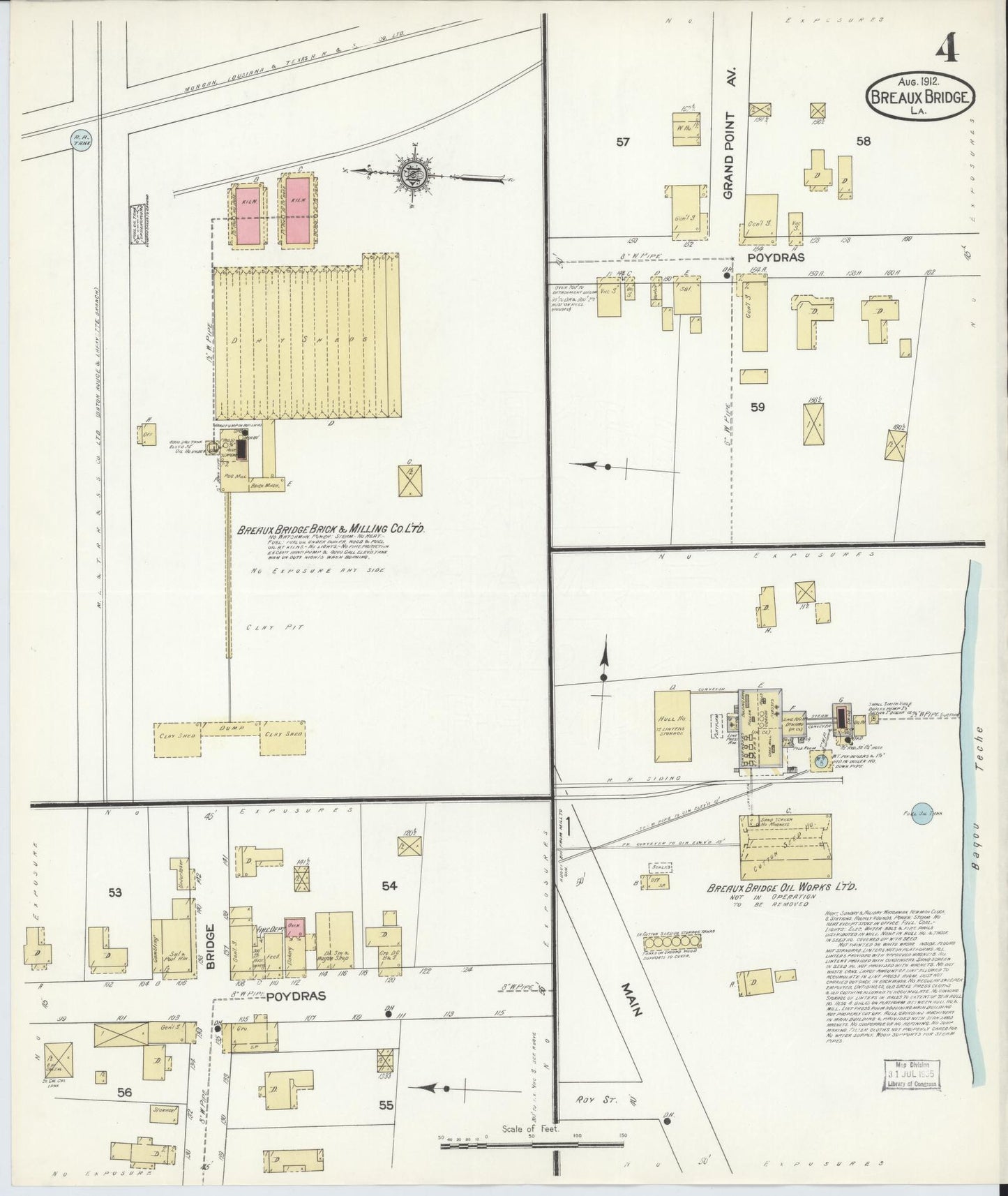 Sanborn Fire Insurance Map from Breaux Bridge, Saint Martin Parish, Louisiana (1912), Sheet #0004 - Complete Map Set gallery image, historic Sanborn map, vintage wall art, Louisiana Louisiana