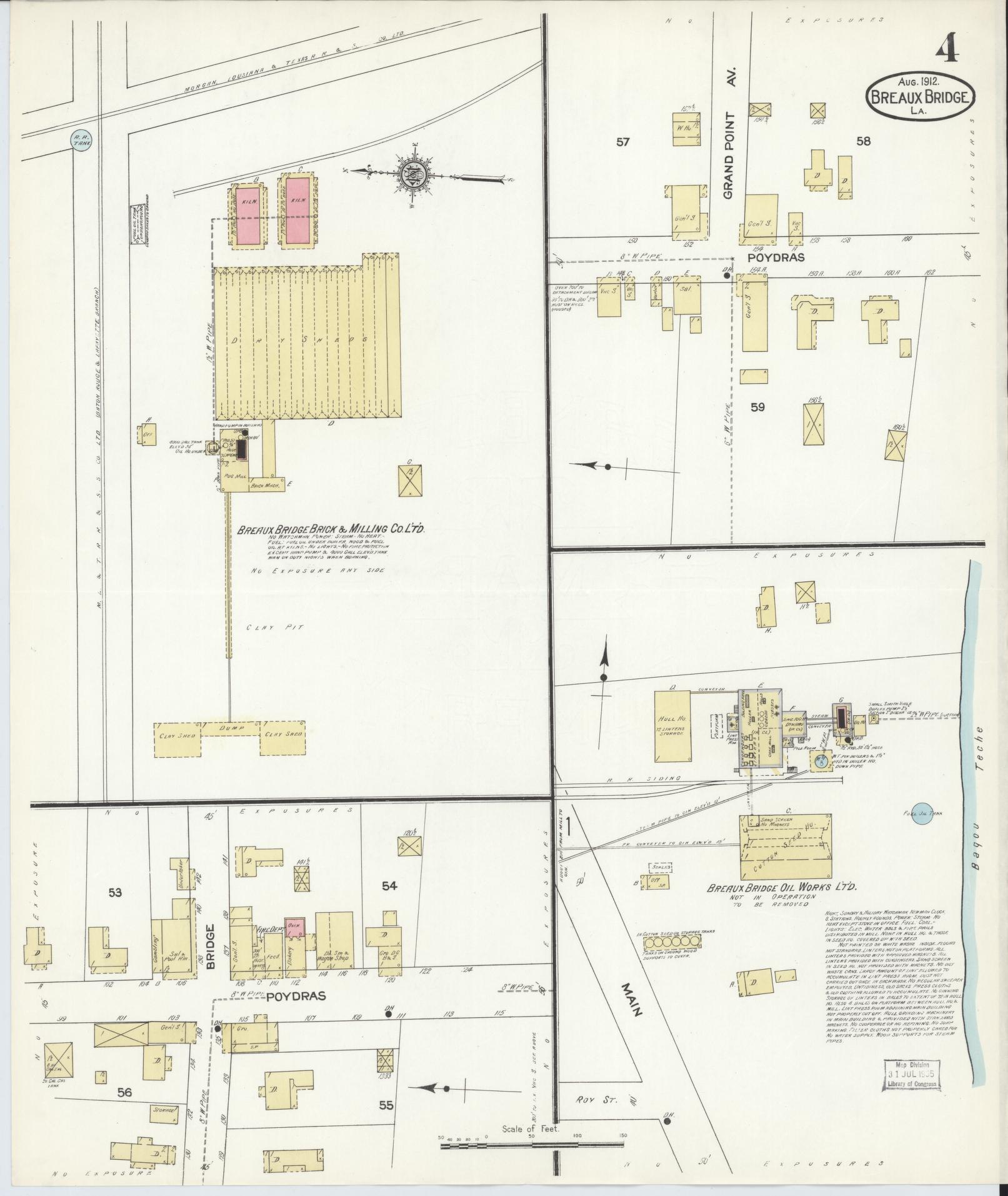 Sanborn Fire Insurance Map from Breaux Bridge, Saint Martin Parish, Louisiana (1912), Sheet #0004 - Complete Map Set gallery image, historic Sanborn map, vintage wall art, Louisiana Louisiana
