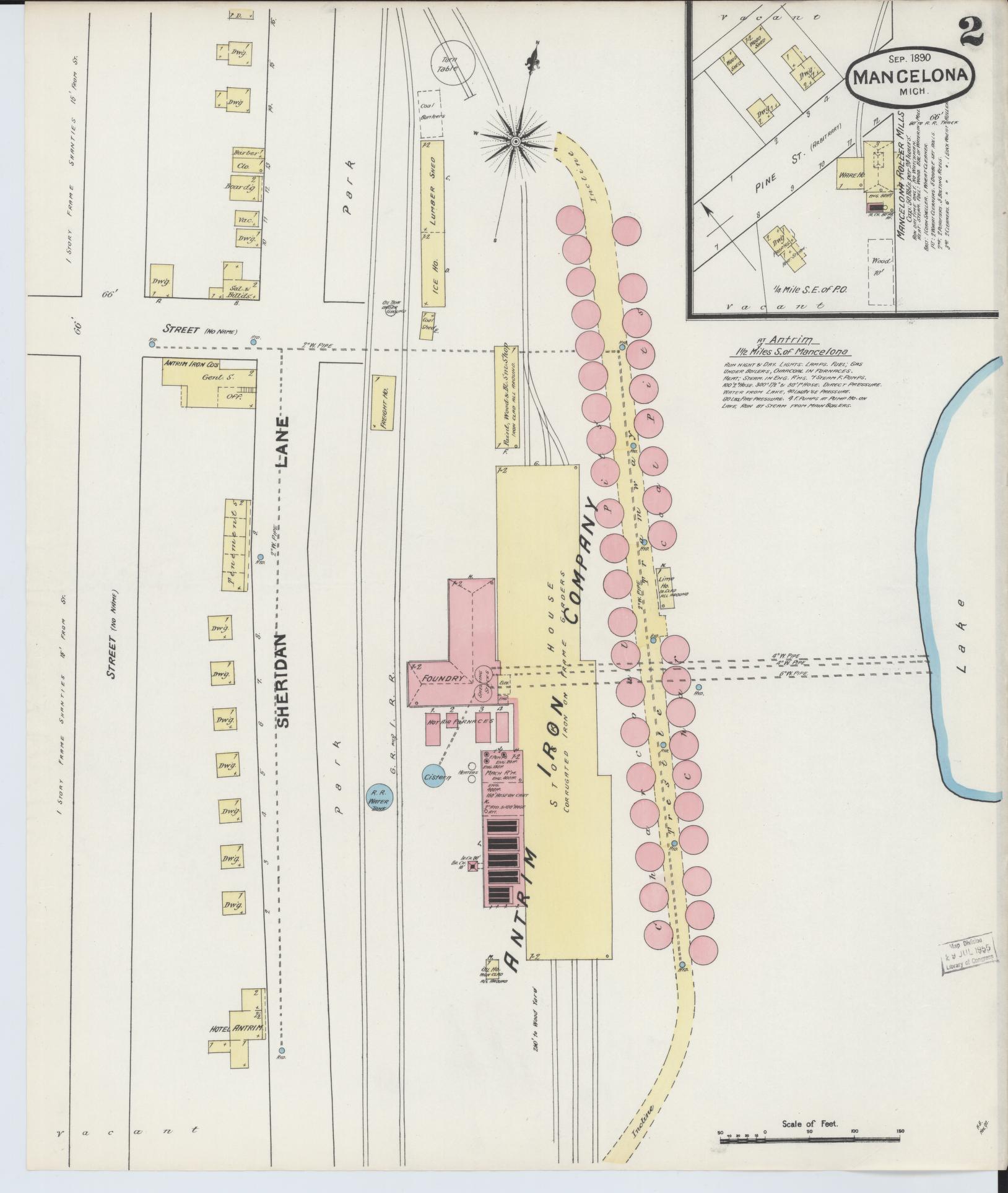 Sanborn Fire Insurance Map from Mancelona, Antrim County, Michigan (1890), Sheet #0002 - Historic Sanborn Fire Insurance Map Print, vintage old map wall art, antique decor, genealogy gift, Michigan Michigan map