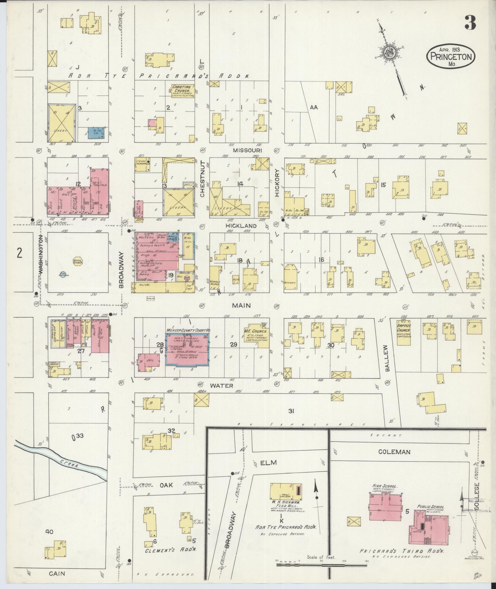 Sanborn Fire Insurance Map from Princeton, Mercer County, Missouri (1913), Sheet #0003 - Historic Sanborn Fire Insurance Map Print, vintage old map wall art, antique decor, genealogy gift, Missouri Missouri map
