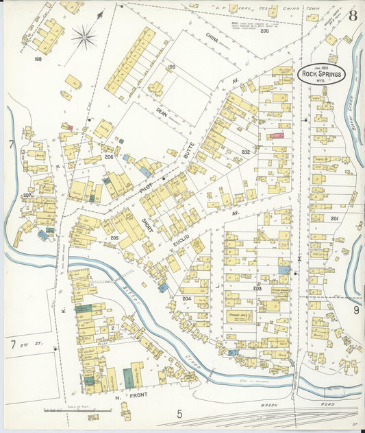 Sanborn Fire Insurance Map from Rock Springs, Sweetwater County, Wyoming (1903), Sheet #0008 - Historic Sanborn Fire Insurance Map Print, vintage old map wall art, antique decor, genealogy gift, Wyoming Wyoming map