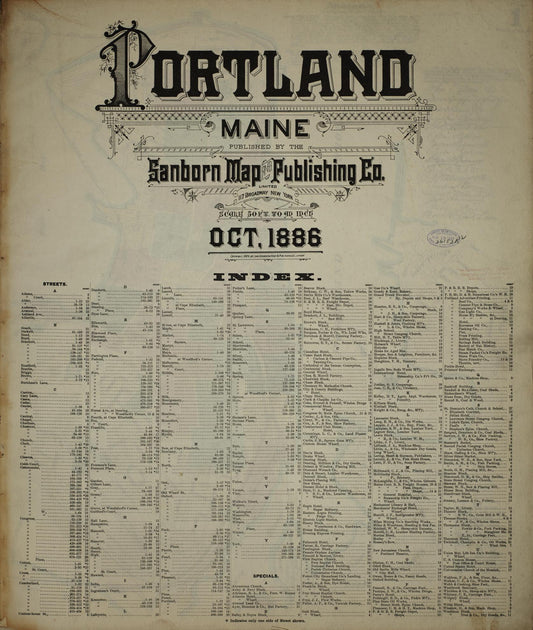 Sanborn Fire Insurance Map from Portland, Cumberland County, Maine (1886), Sheet #0001 - Historic Sanborn Fire Insurance Map Print, vintage old map wall art, antique decor, genealogy gift, Maine Maine map