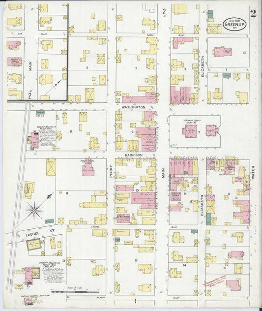 Sanborn Fire Insurance Map from Greenup, Greenup County, Kentucky (1909), Sheet #0002 - Historic Sanborn Fire Insurance Map Print, vintage old map wall art, antique decor, genealogy gift, Kentucky Kentucky map