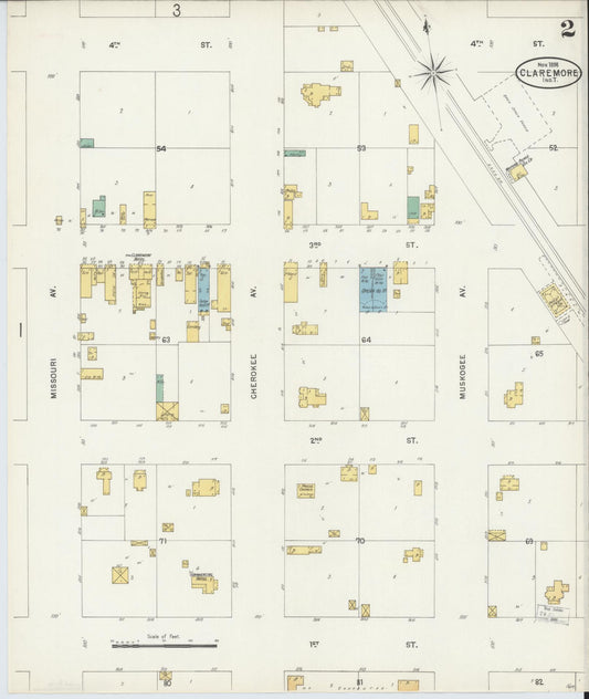 Sanborn Fire Insurance Map from Claremore, Rogers County, Oklahoma (1898), Sheet #0002 - Historic Sanborn Fire Insurance Map Print, vintage old map wall art, antique decor, genealogy gift, Oklahoma Oklahoma map