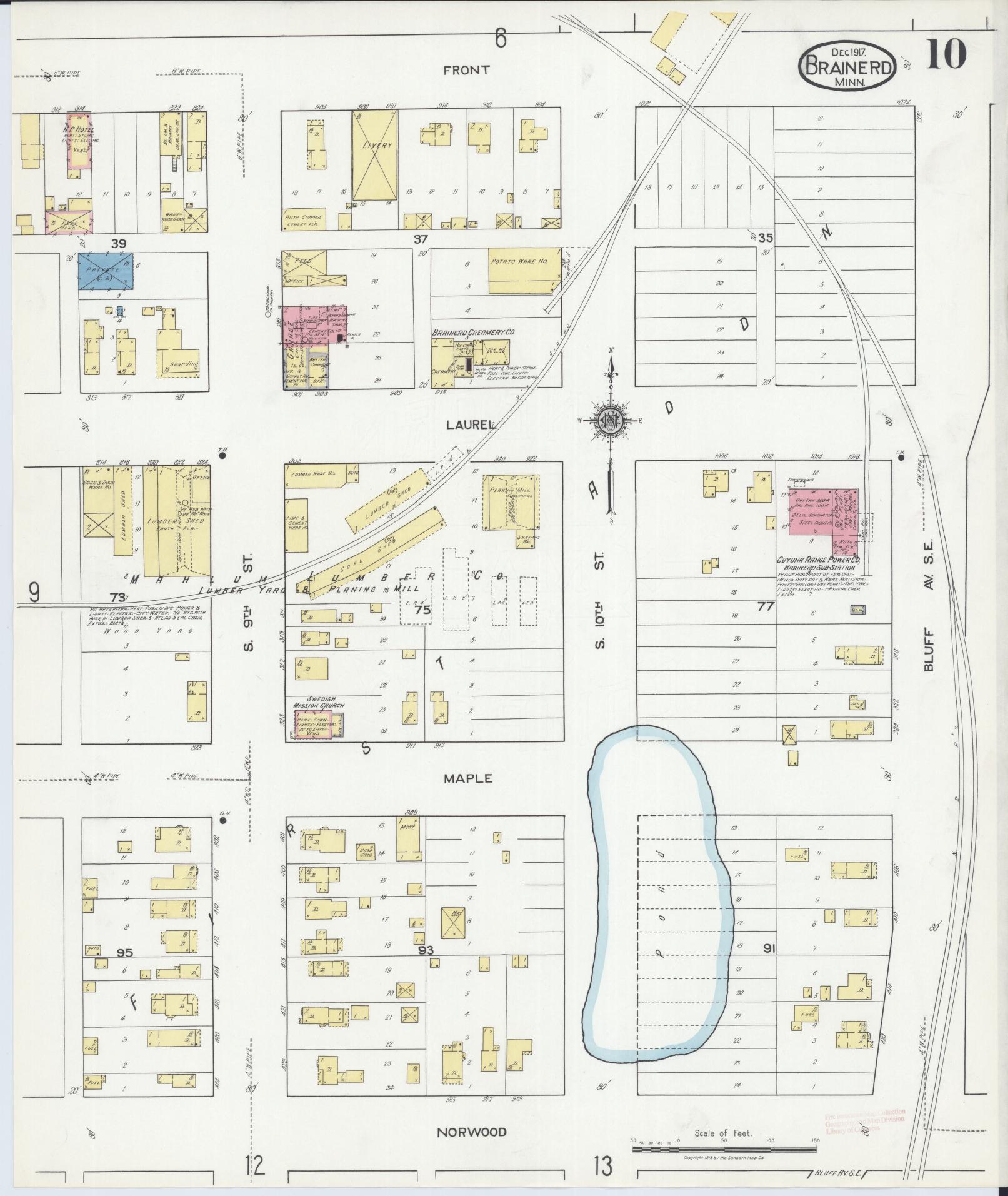 Sanborn Fire Insurance Map from Brainerd, Crow Wing County, Minnesota (1917), Sheet #0010 - Complete Map Set gallery image, historic Sanborn map, vintage wall art, Minnesota Minnesota