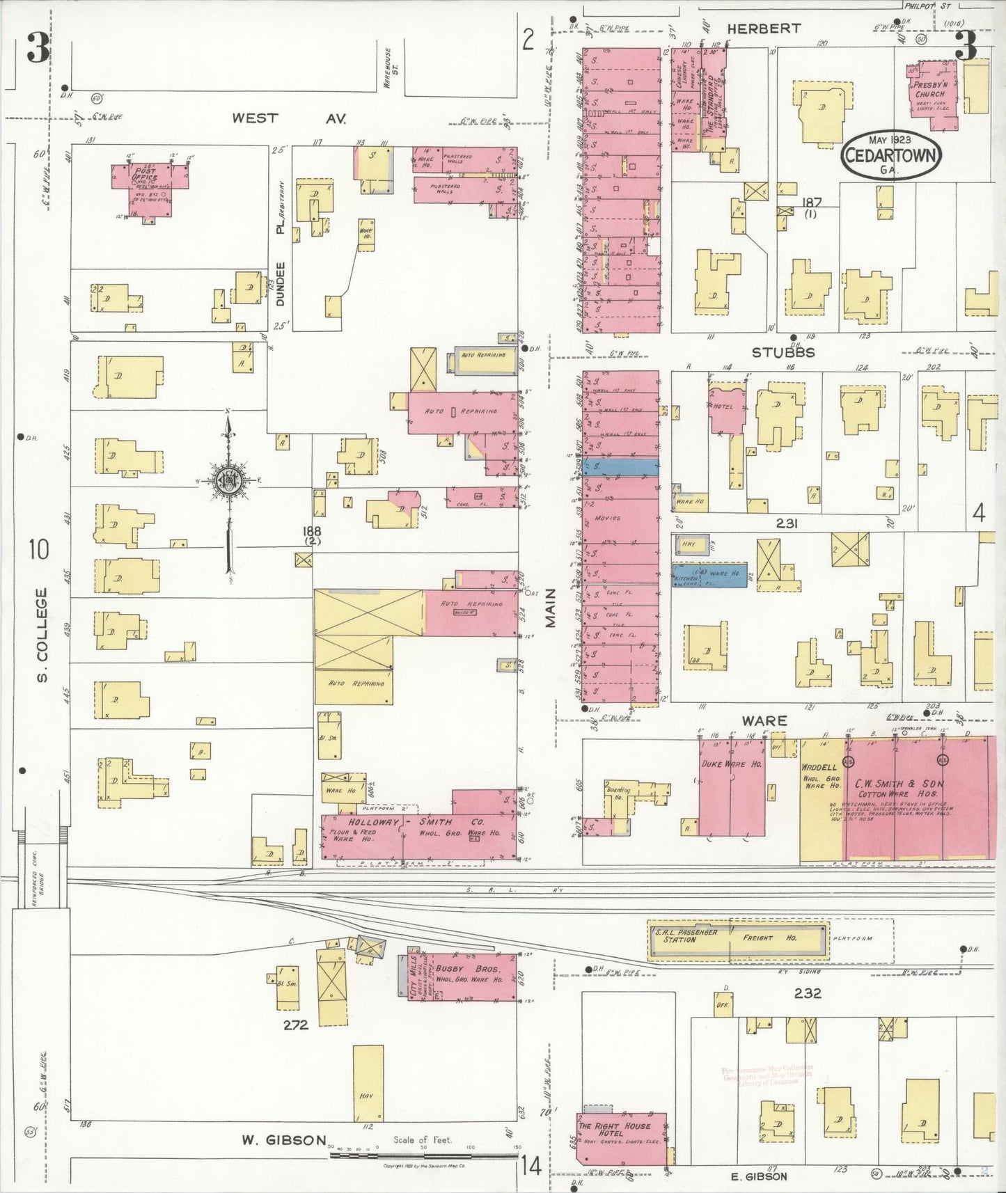 Sanborn Fire Insurance Map from Cedartown, Polk County, Georgia (1923), Sheet #0003 - Historic Sanborn Fire Insurance Map Print, vintage old map wall art, antique decor, genealogy gift, Georgia Georgia map