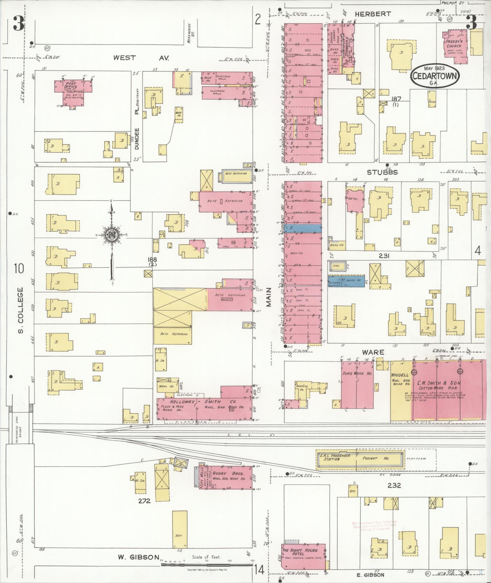 Sanborn Fire Insurance Map from Cedartown, Polk County, Georgia (1923), Sheet #0003 - Historic Sanborn Fire Insurance Map Print, vintage old map wall art, antique decor, genealogy gift, Georgia Georgia map