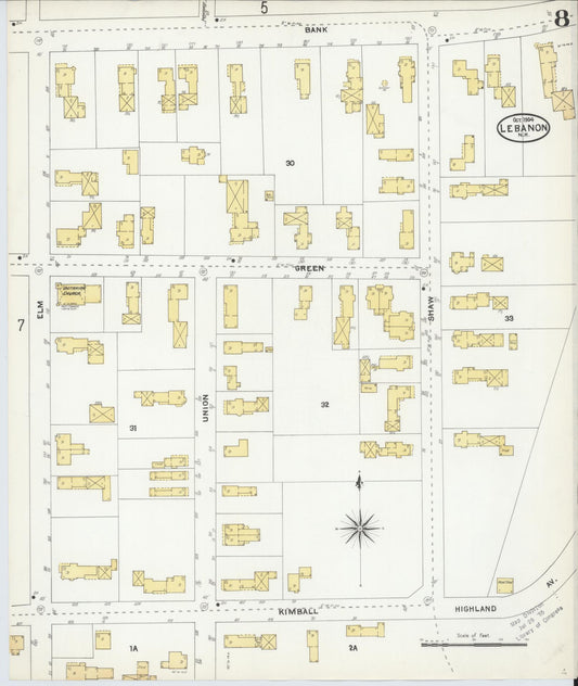 Sanborn Fire Insurance Map from Lebanon, Grafton County, New Hampshire (1904), Sheet #0008 - Historic Sanborn Fire Insurance Map Print, vintage old map wall art, antique decor, genealogy gift, New Hampshire New Hampshire map