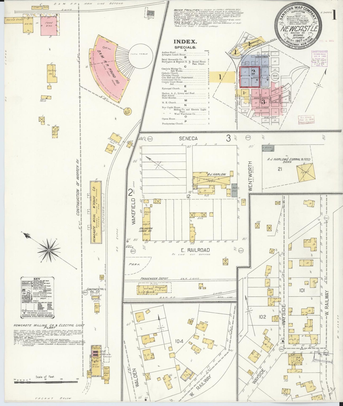 Sanborn Fire Insurance Map from Newcastle, Weston County, Wyoming (1907), Sheet #0001 - Complete Map Set gallery image, historic Sanborn map, vintage wall art, Wyoming Wyoming