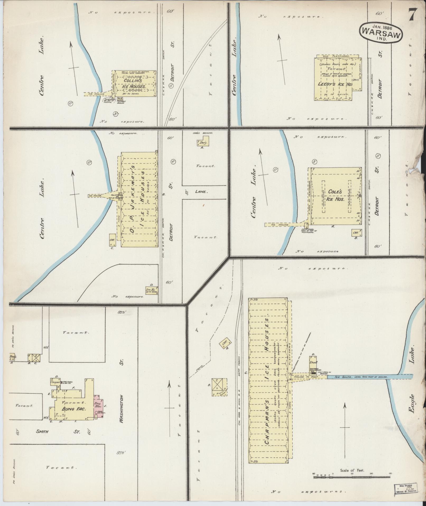 Sanborn Fire Insurance Map from Warsaw, Kosciusko County, Indiana (1886), Sheet #0007 - Complete Map Set gallery image, historic Sanborn map, vintage wall art, Indiana Indiana