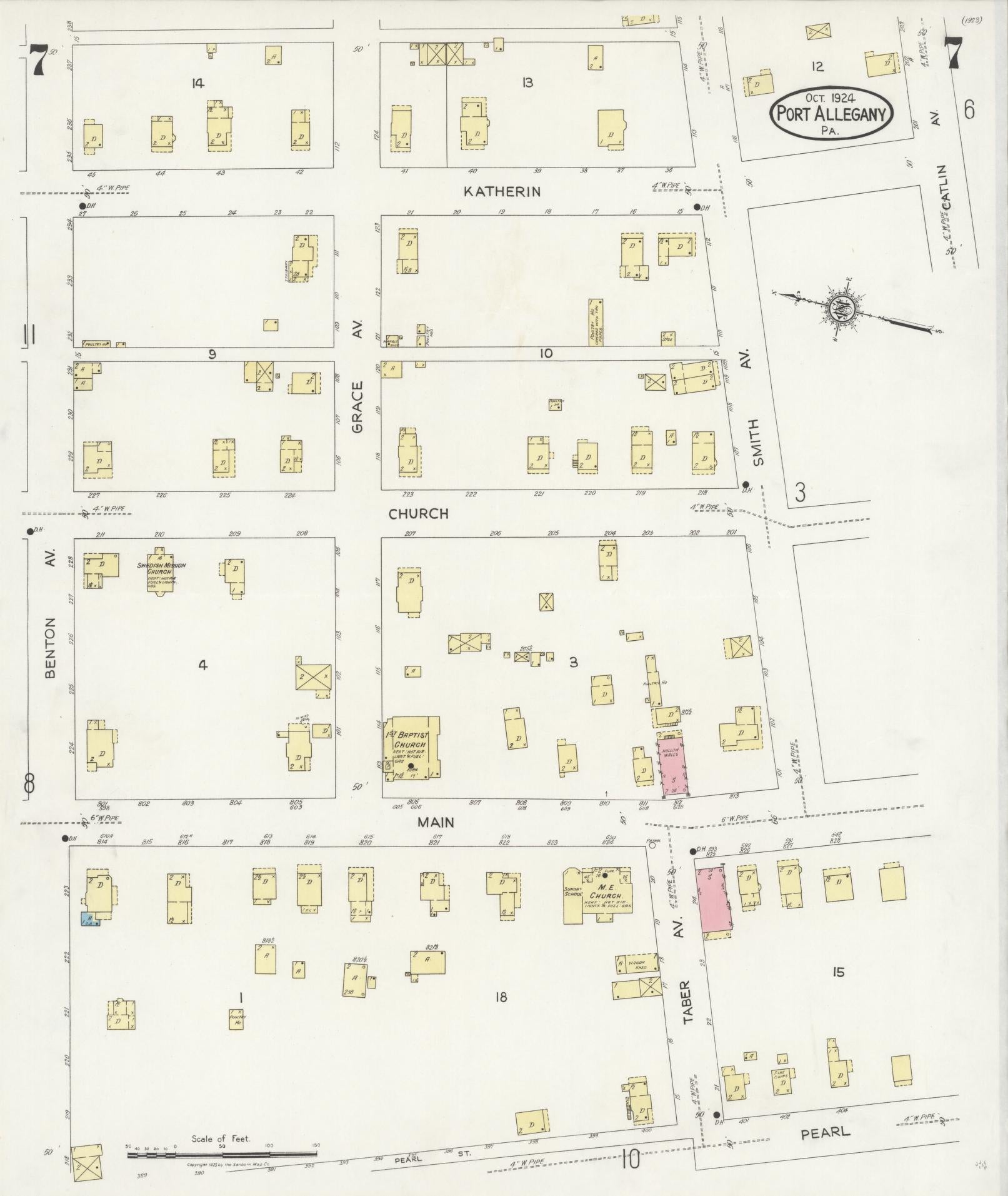 Sanborn Fire Insurance Map from Port Allegany, McKean County, Pennsylvania (1924), Sheet #0007 - Complete Map Set gallery image, historic Sanborn map, vintage wall art, Pennsylvania Pennsylvania