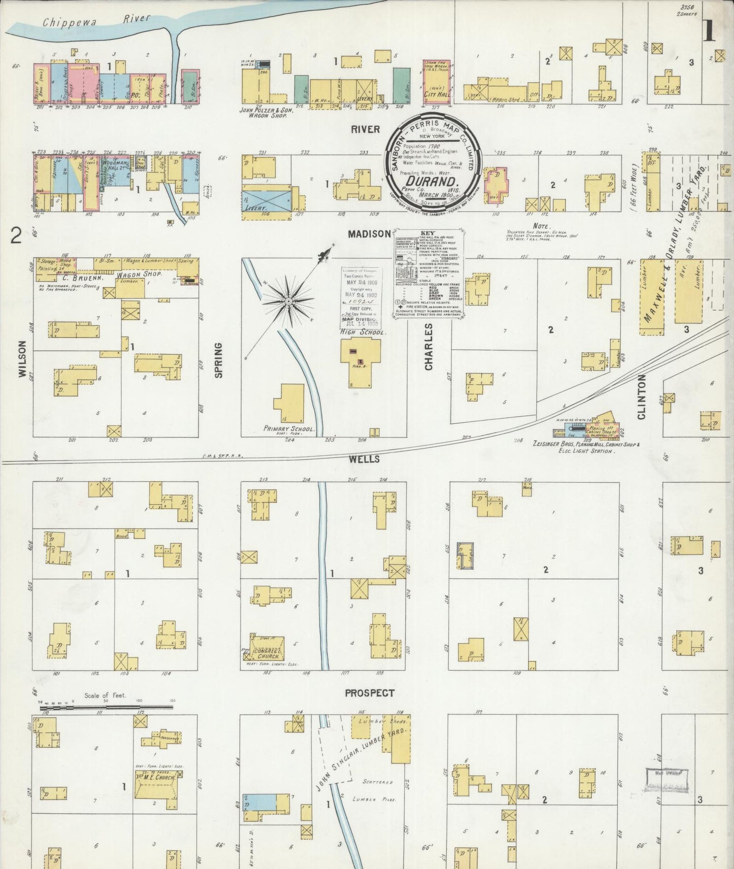 Sanborn Fire Insurance Map from Durand, Pepin County, Wisconsin (1900), Sheet #0001 - Complete Map Set gallery image, historic Sanborn map, vintage wall art, Wisconsin Wisconsin