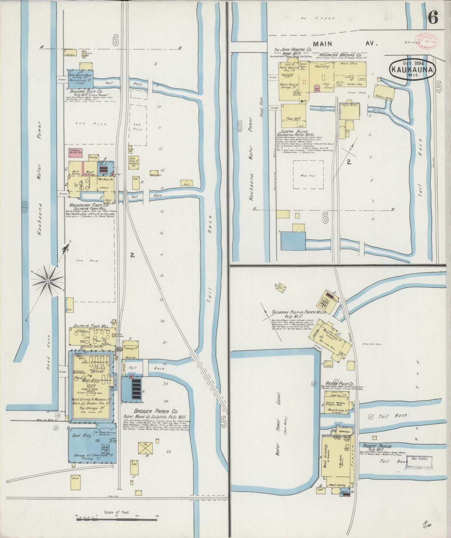 Sanborn Fire Insurance Map from Kaukauna, Outagamie County, Wisconsin (1894), Sheet #0006 - Complete Map Set gallery image, historic Sanborn map, vintage wall art, Wisconsin Wisconsin