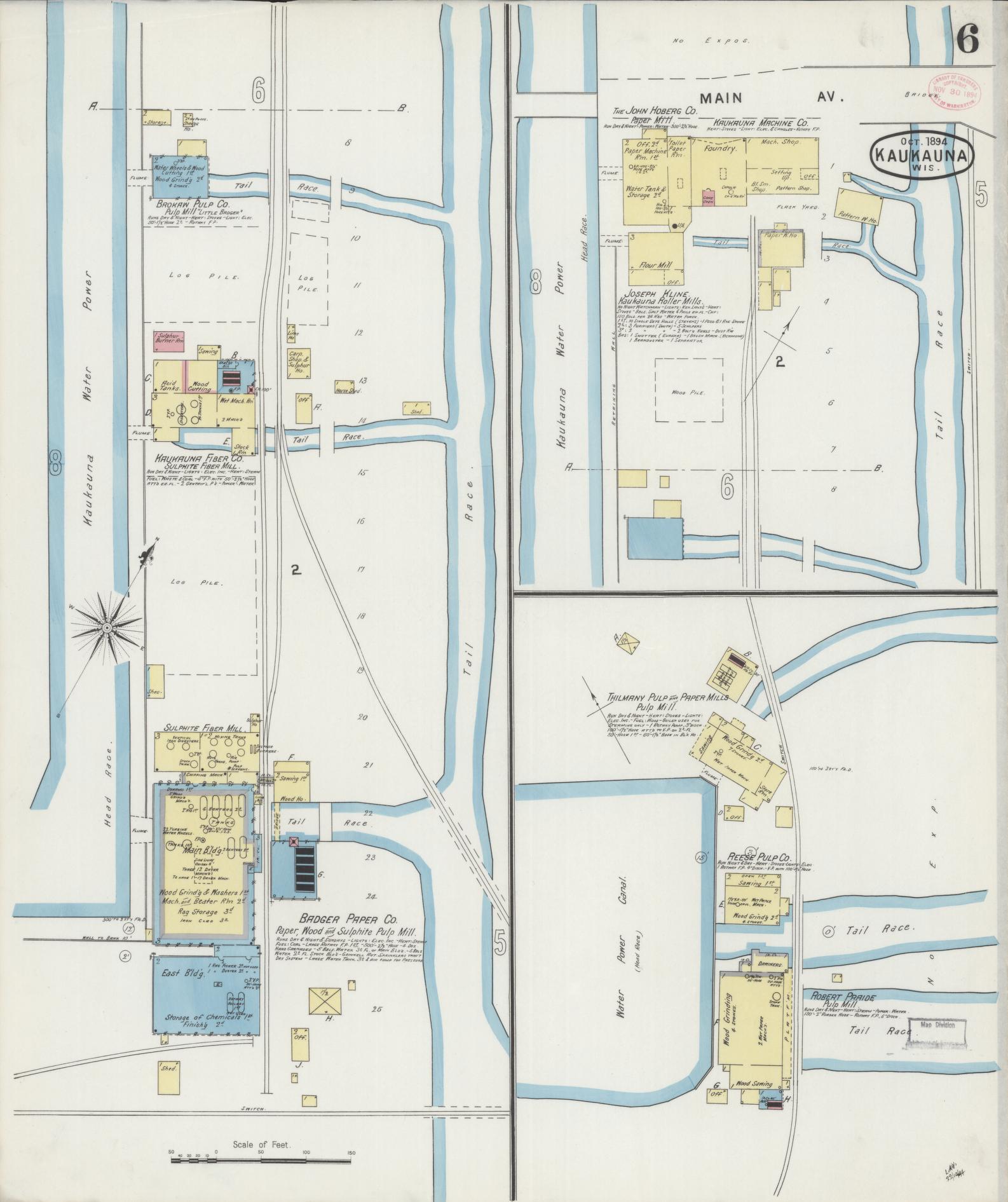 Sanborn Fire Insurance Map from Kaukauna, Outagamie County, Wisconsin (1894), Sheet #0006 - Complete Map Set gallery image, historic Sanborn map, vintage wall art, Wisconsin Wisconsin