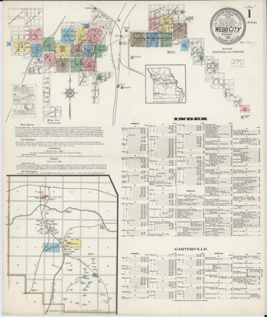 Sanborn Fire Insurance Map from Webb City, Jasper County, Missouri (1915), Sheet #0001 - Complete Map Set gallery image, historic Sanborn map, vintage wall art, Missouri Missouri