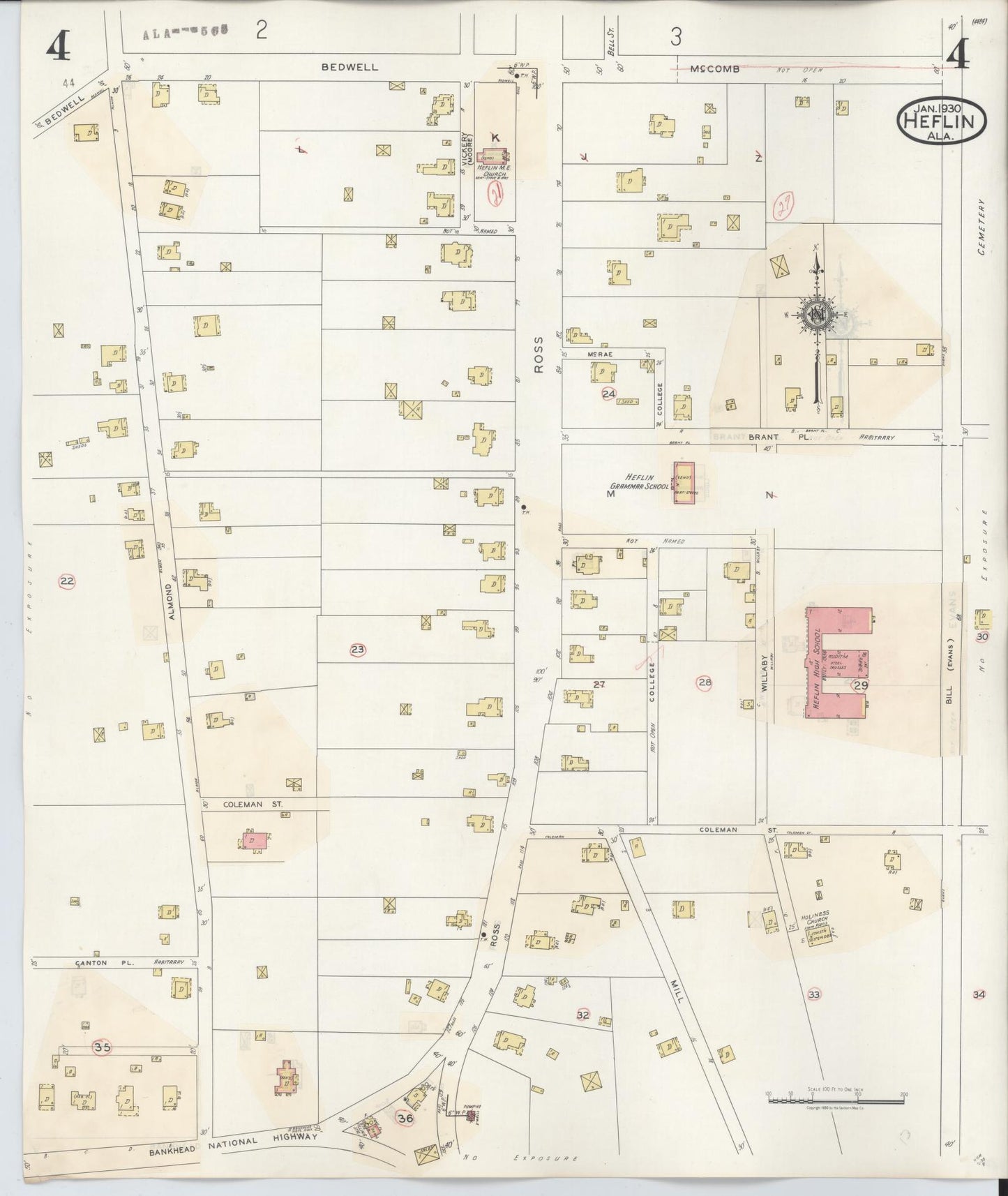 Sanborn Fire Insurance Map from Heflin, Cleburne County, Alabama (1940), Sheet #0004 - Complete Map Set gallery image, historic Sanborn map, vintage wall art, Alabama Alabama