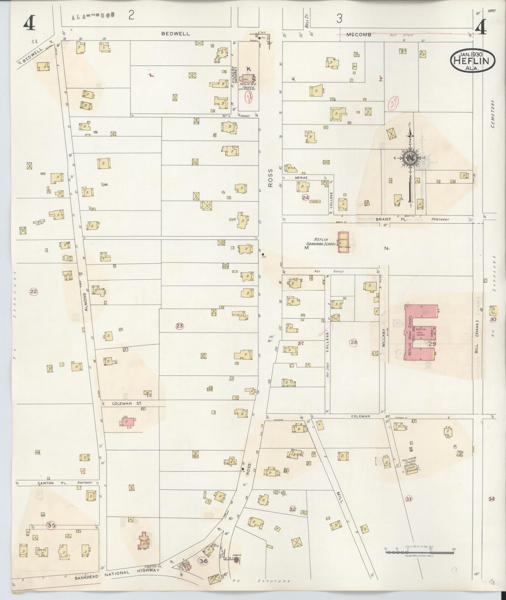 Sanborn Fire Insurance Map from Heflin, Cleburne County, Alabama (1940), Sheet #0004 - Complete Map Set gallery image, historic Sanborn map, vintage wall art, Alabama Alabama