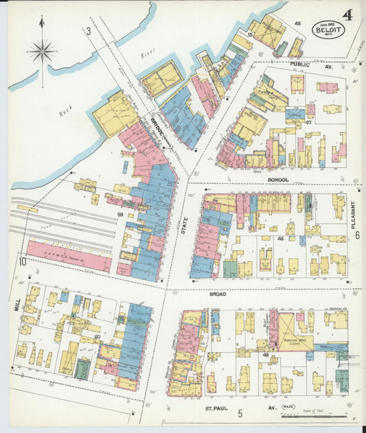 Sanborn Fire Insurance Map from Beloit, Rock County, Wisconsin (1902), Sheet #0004 - Historic Sanborn Fire Insurance Map Print, vintage old map wall art, antique decor, genealogy gift, Wisconsin Wisconsin map