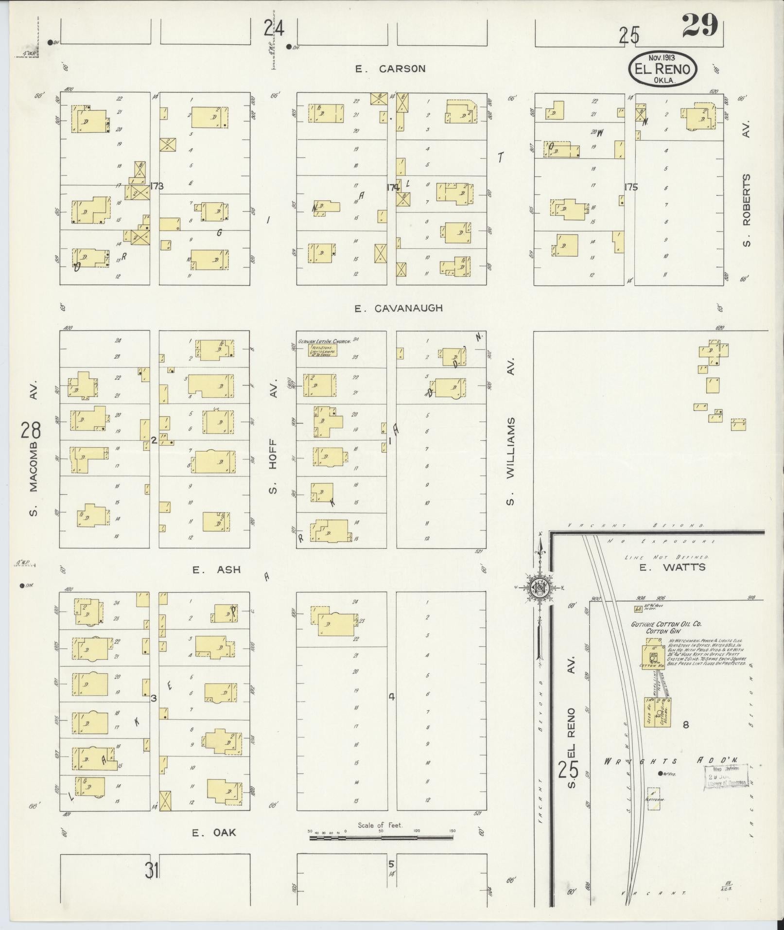 Sanborn Fire Insurance Map from El Reno, Canadian County, Oklahoma (1913), Sheet #0029 - Historic Sanborn Fire Insurance Map Print, vintage old map wall art, antique decor, genealogy gift, Oklahoma Oklahoma map