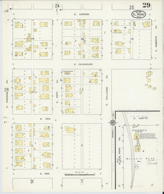 Sanborn Fire Insurance Map from El Reno, Canadian County, Oklahoma (1913), Sheet #0029 - Historic Sanborn Fire Insurance Map Print, vintage old map wall art, antique decor, genealogy gift, Oklahoma Oklahoma map