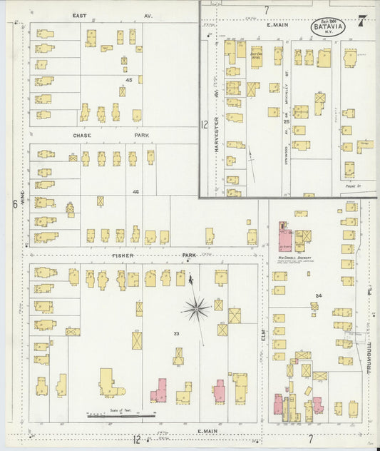 Sanborn Fire Insurance Map from Batavia, Genesee County, New York (1906), Sheet #0007 - Historic Sanborn Fire Insurance Map Print, vintage old map wall art, antique decor, genealogy gift, New York New York map