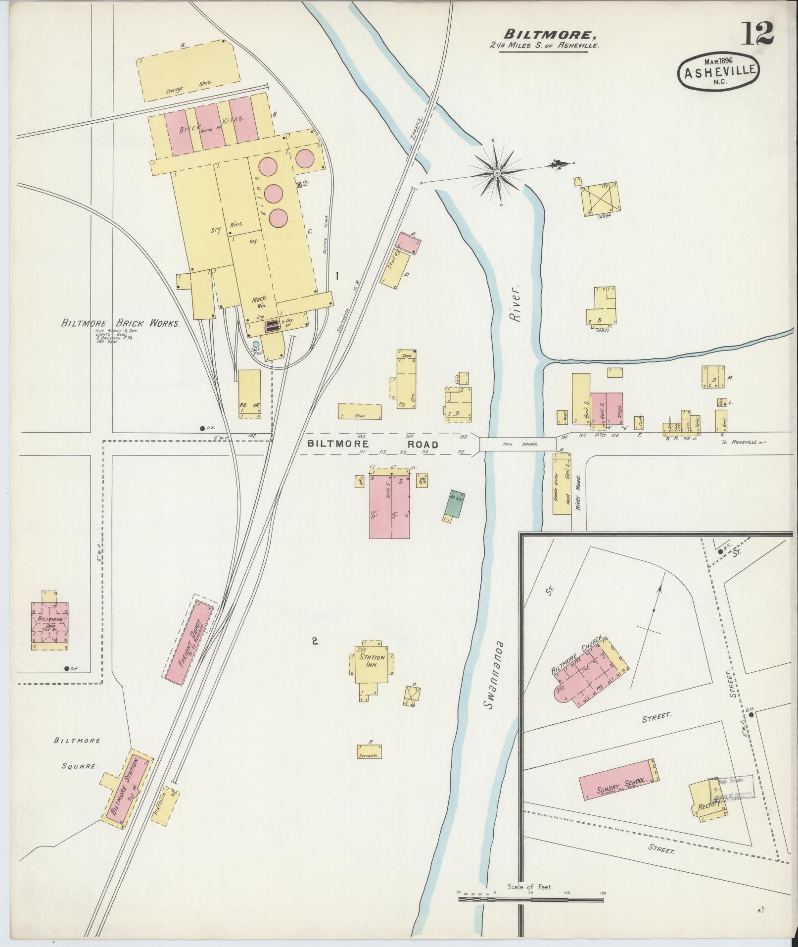 Sanborn Fire Insurance Map from Asheville, Buncombe County, North Carolina (1896), Sheet #0012 - Complete Map Set gallery image, historic Sanborn map, vintage wall art, North Carolina North Carolina