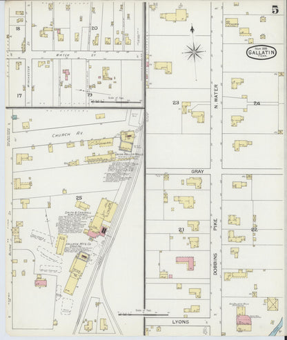 Sanborn Fire Insurance Map from Gallatin, Sumner County, Tennessee (1893), Sheet #0005 - Complete Map Set gallery image, historic Sanborn map, vintage wall art, Tennessee Tennessee