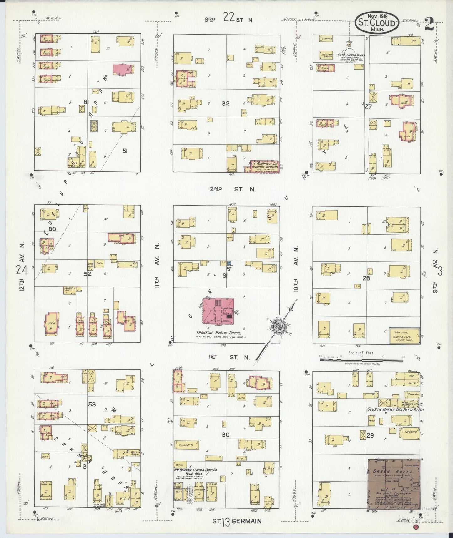 Sanborn Fire Insurance Map from Saint Cloud, Stearns, Benton, and Sherburne Counties, Minnesota (1919), Sheet #0002 - Complete Map Set gallery image, historic Sanborn map, vintage wall art, Minnesota Minnesota