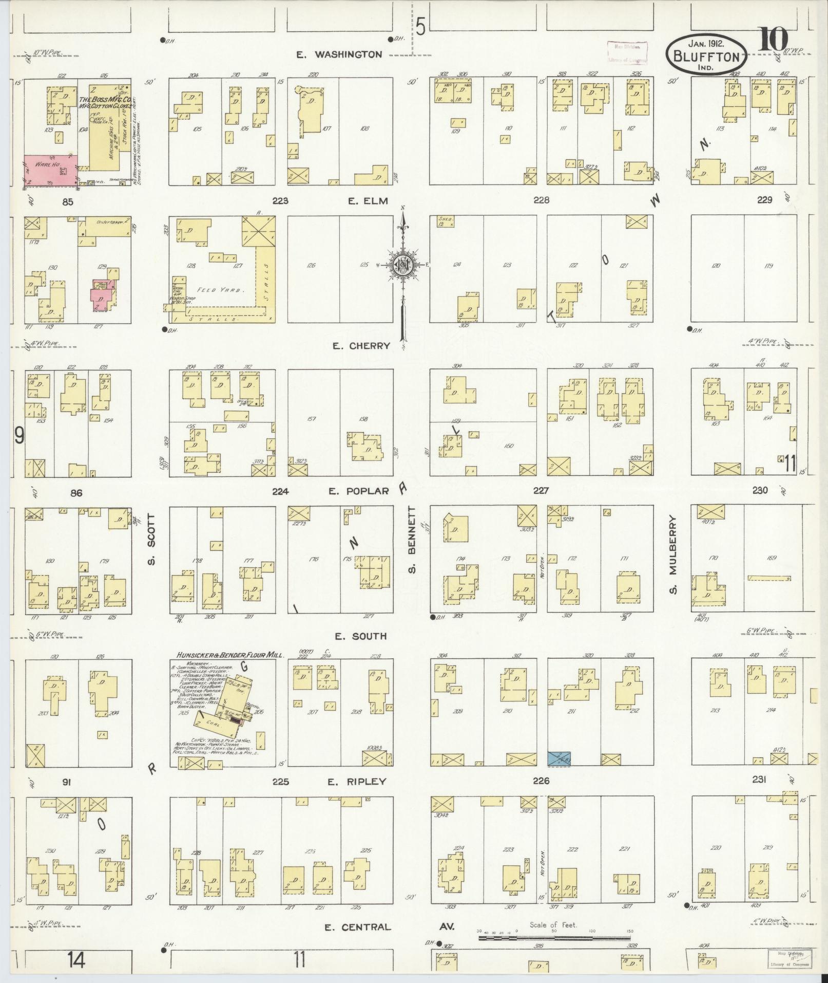 Sanborn Fire Insurance Map from Bluffton, Wells County, Indiana (1912), Sheet #0010 - Historic Sanborn Fire Insurance Map Print, vintage old map wall art, antique decor, genealogy gift, Indiana Indiana map