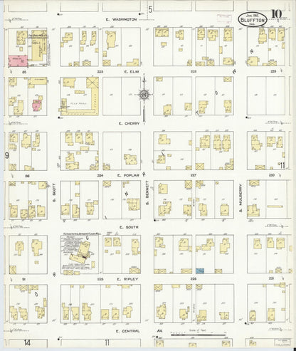 Sanborn Fire Insurance Map from Bluffton, Wells County, Indiana (1912), Sheet #0010 - Historic Sanborn Fire Insurance Map Print, vintage old map wall art, antique decor, genealogy gift, Indiana Indiana map