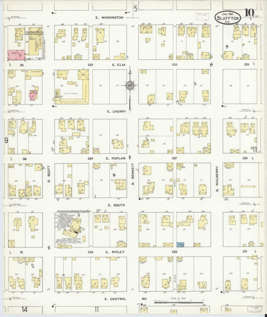 Sanborn Fire Insurance Map from Bluffton, Wells County, Indiana (1912), Sheet #0010 - Historic Sanborn Fire Insurance Map Print, vintage old map wall art, antique decor, genealogy gift, Indiana Indiana map