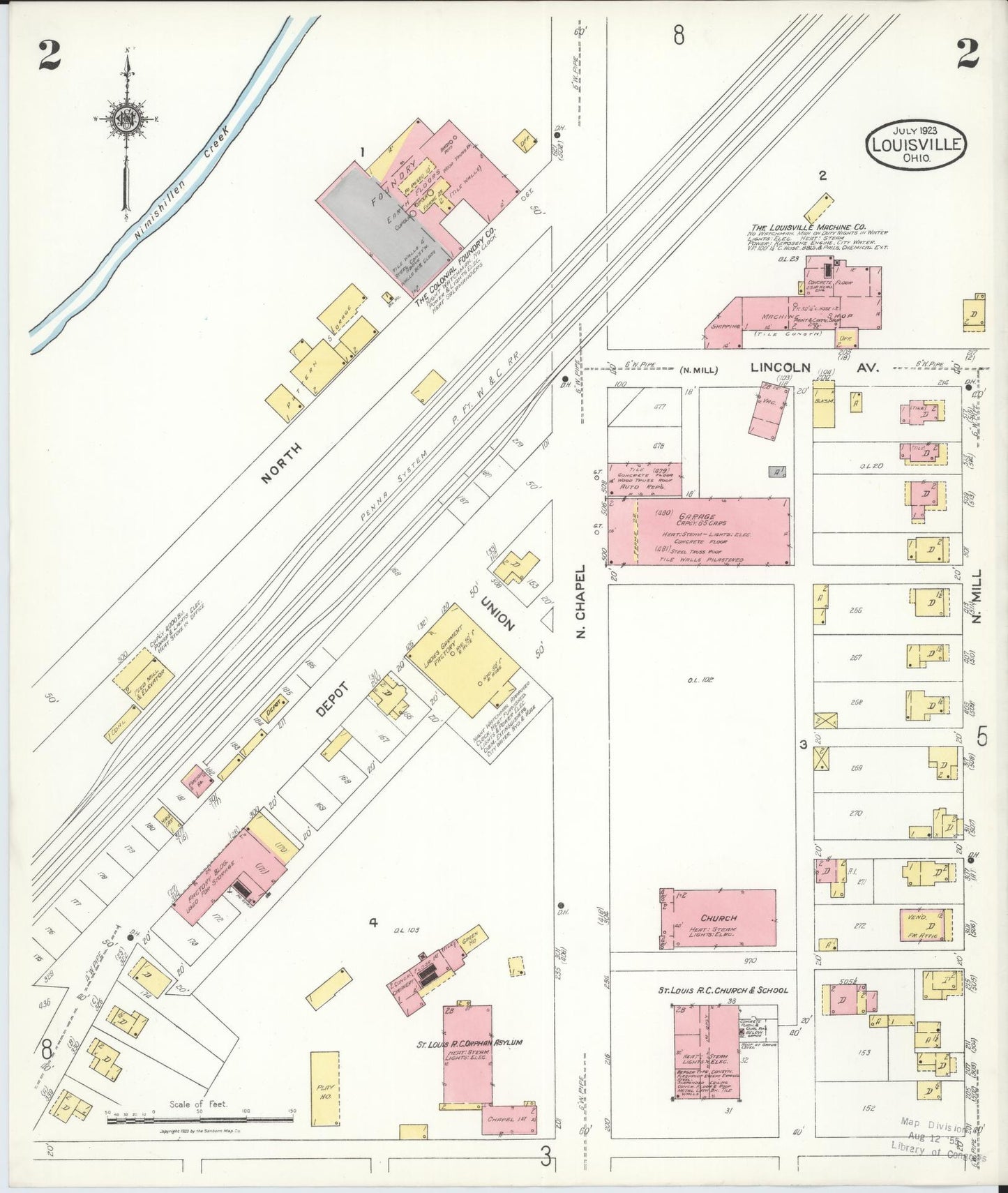 Sanborn Fire Insurance Map from Louisville, Stark County, Ohio (1923), Sheet #0002 - Historic Sanborn Fire Insurance Map Print, vintage old map wall art, antique decor, genealogy gift, Ohio Ohio map