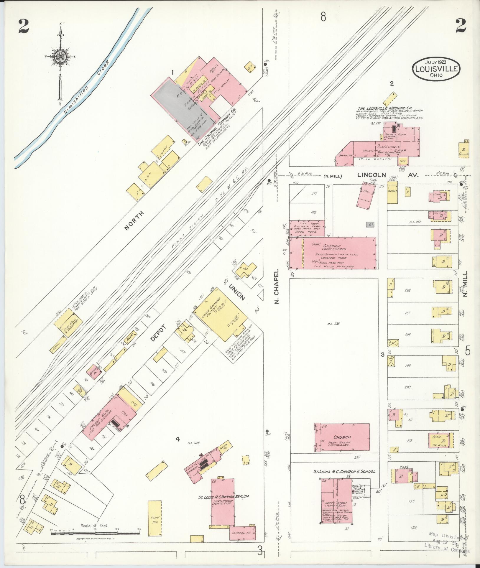 Sanborn Fire Insurance Map from Louisville, Stark County, Ohio (1923), Sheet #0002 - Historic Sanborn Fire Insurance Map Print, vintage old map wall art, antique decor, genealogy gift, Ohio Ohio map