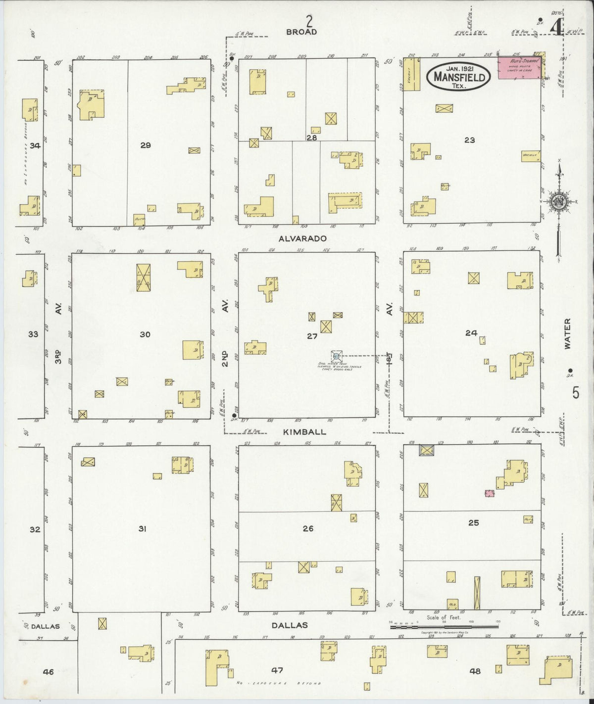Sanborn Fire Insurance Map from Mansfield, Tarrant County, Texas (1921), Sheet #0004 - Complete Map Set gallery image, historic Sanborn map, vintage wall art, Texas Texas