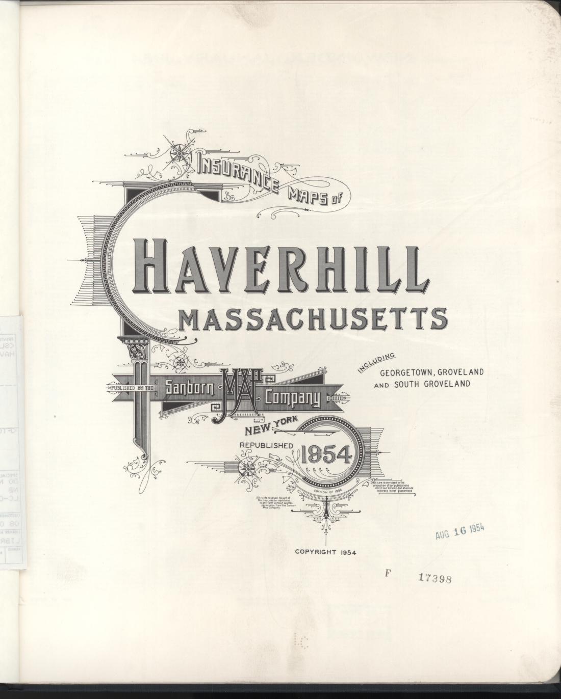 Sanborn Fire Insurance Map from Haverhill, Essex County, Massachusetts (1954), Sheet #0001 - Historic Sanborn Fire Insurance Map Print, vintage old map wall art, antique decor, genealogy gift, Massachusetts Massachusetts map