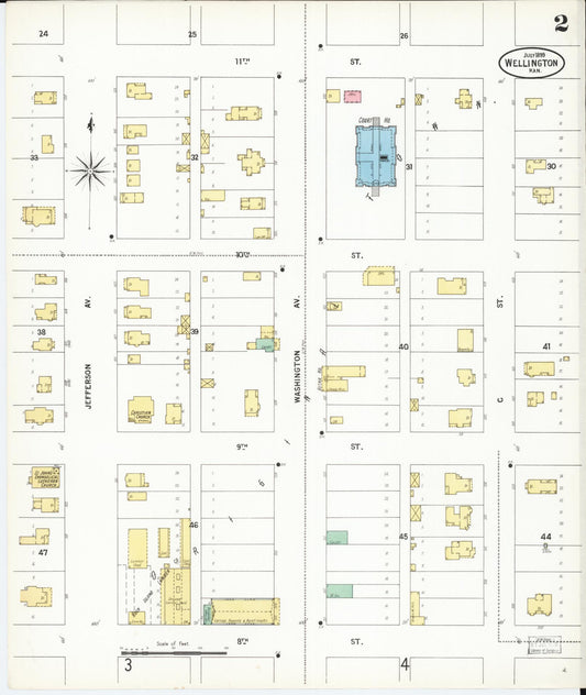 Sanborn Fire Insurance Map from Wellington, Sumner County, Kansas (1899), Sheet #0002 - Historic Sanborn Fire Insurance Map Print, vintage old map wall art, antique decor, genealogy gift, Kansas Kansas map