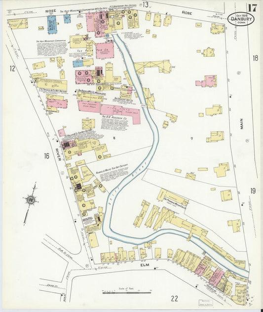 Sanborn Fire Insurance Map from Danbury, Fairfield County, Connecticut (1909), Sheet #0017 - Historic Sanborn Fire Insurance Map Print, vintage old map wall art, antique decor, genealogy gift, Connecticut Connecticut map