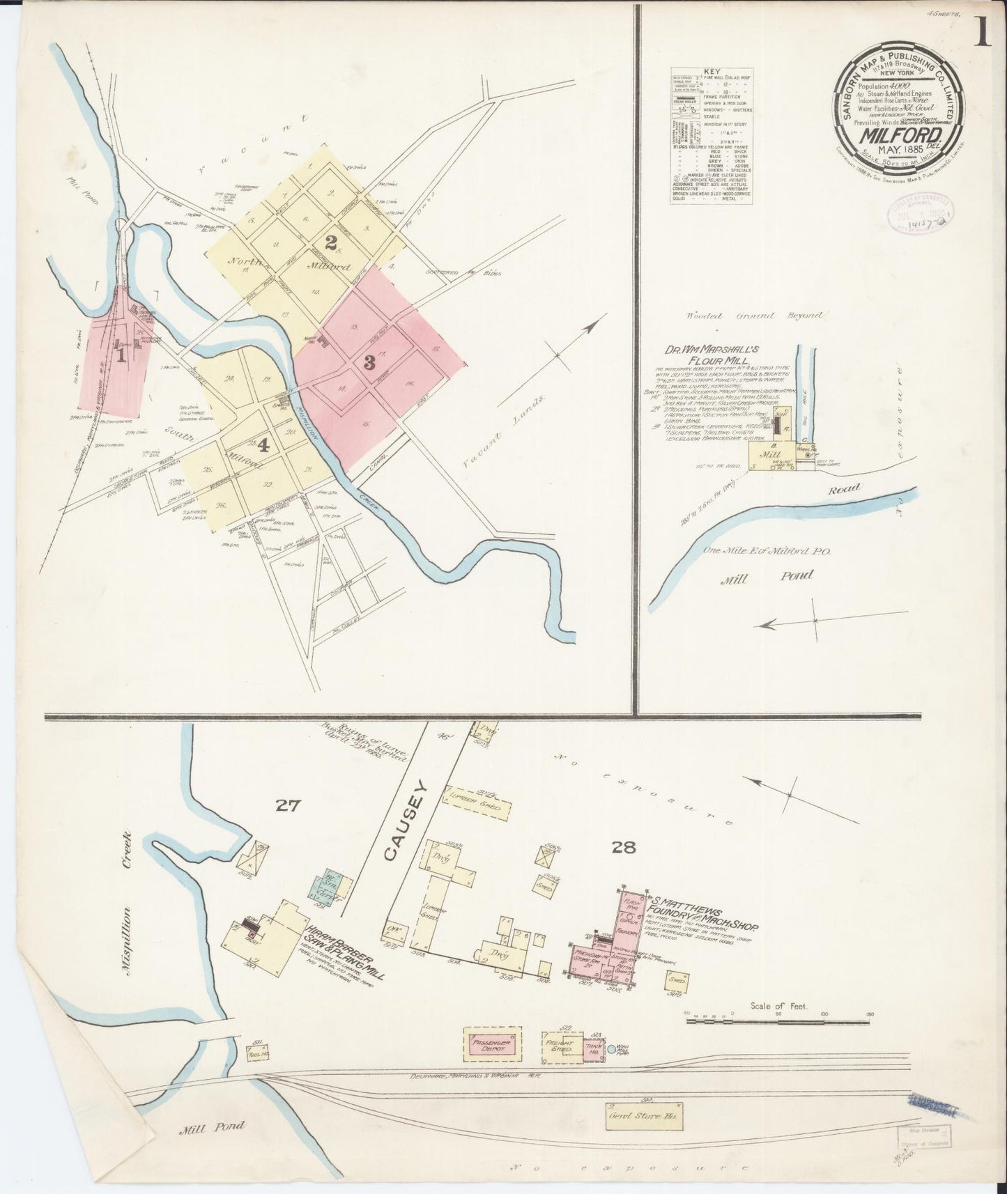Sanborn Fire Insurance Map from Milford, Kent And Sussex Counties, Delaware. (1885) – Historic Sanborn Fire Insurance Map Print