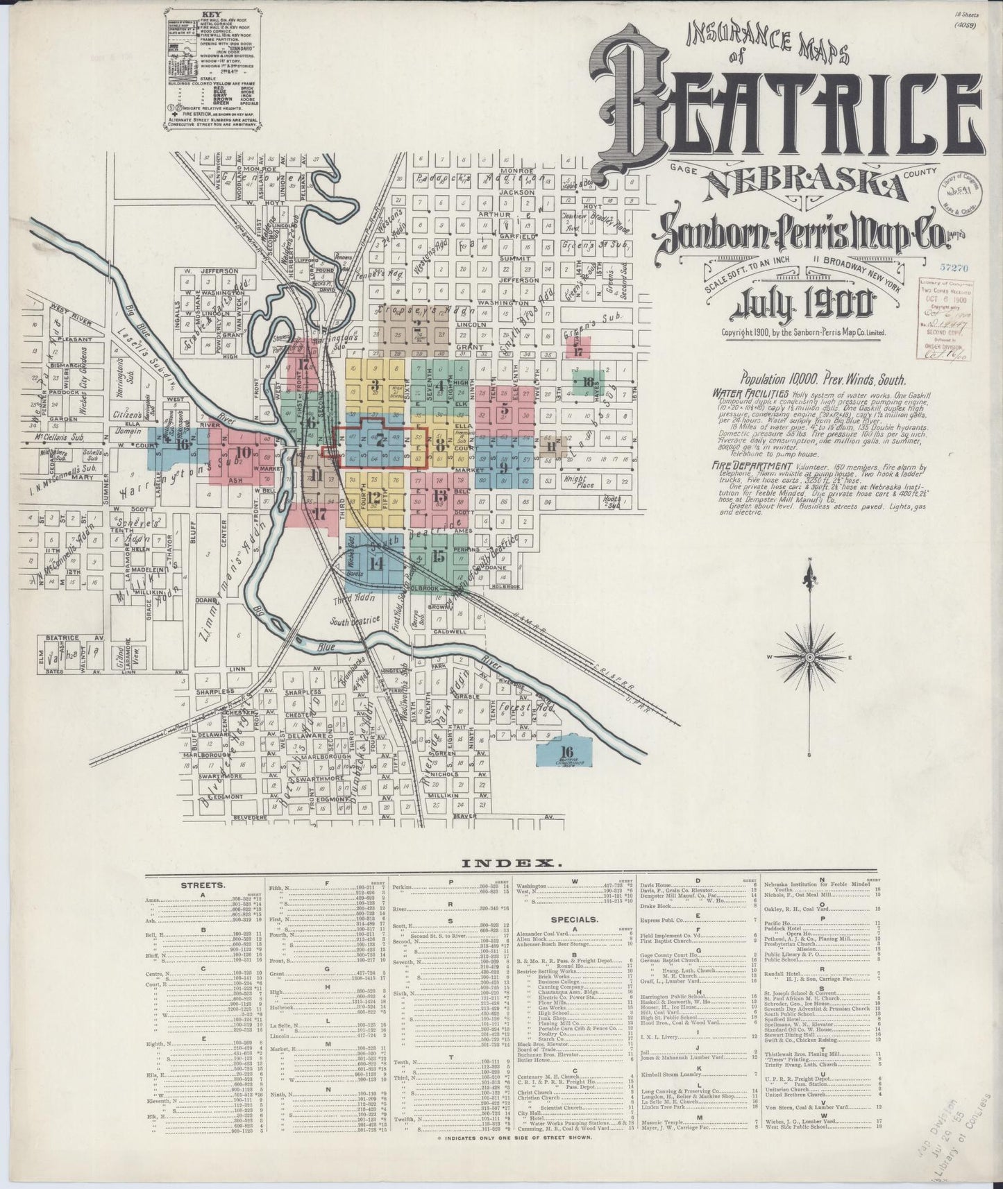 Sanborn Fire Insurance Map from Beatrice, Gage County, Nebraska. (1900) – Historic Sanborn Fire Insurance Map Print
