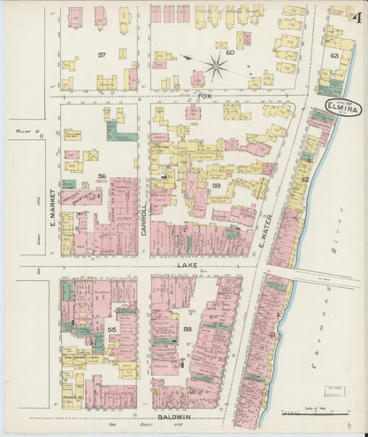 Sanborn Fire Insurance Map from Elmira, Chemung County, New York (1887), Sheet #0004 - Historic Sanborn Fire Insurance Map Print, vintage old map wall art, antique decor, genealogy gift, New York New York map