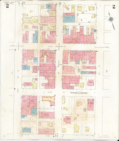 Sanborn Fire Insurance Map from Sheldon, O'Brien County, Iowa (1948), Sheet #0002 - Historic Sanborn Fire Insurance Map Print, vintage old map wall art